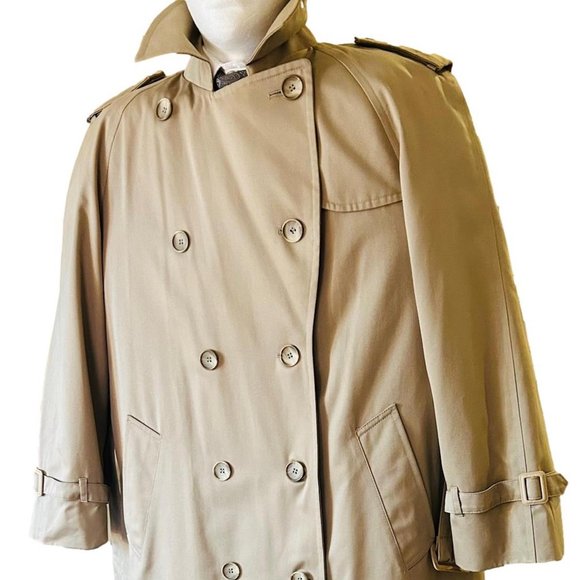 London Fog 80s Men's XL 44R Beige Trench Double-Breasted Removable Lining - Picture 3 of 11